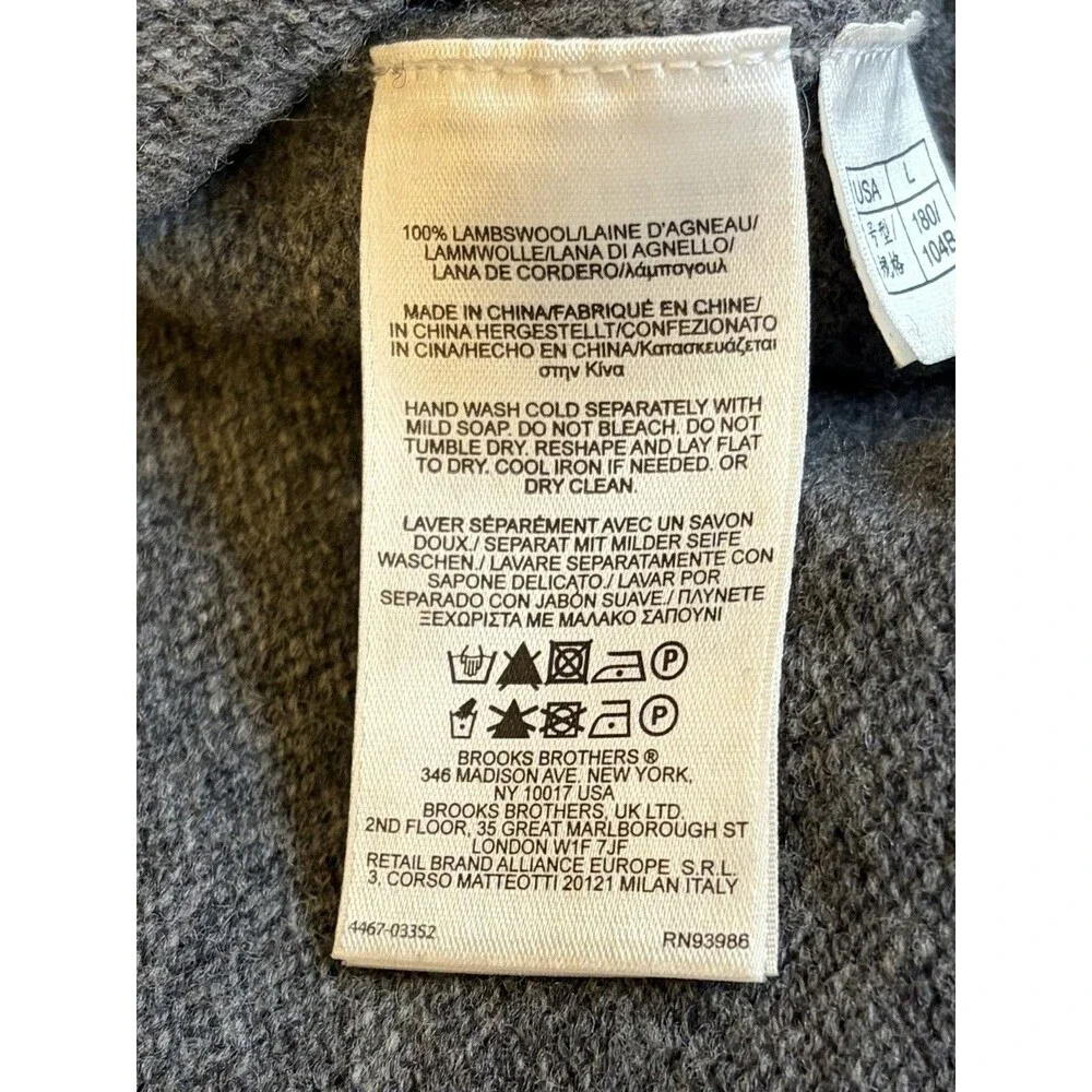 BROOKS BROTHERS Gray V Neck Lambswool Sweater Men Large Knit Pullover Preppy